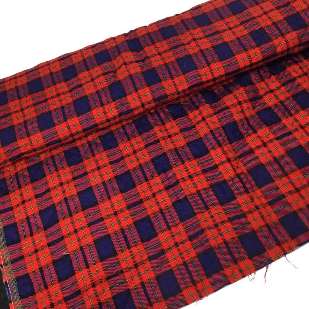 Pre-quilted Double Sided Fabric Red Blue Plaid & Black 60